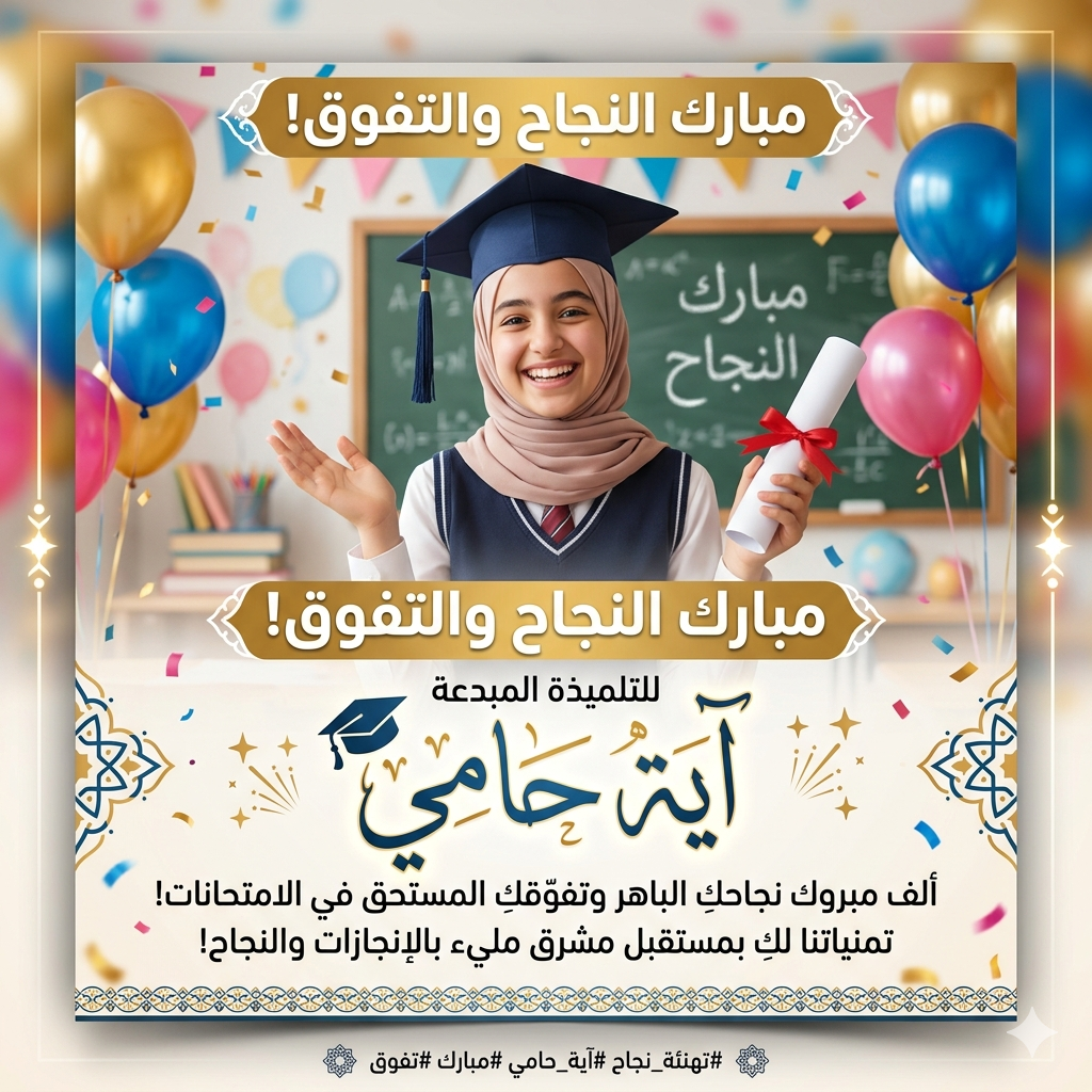 تهنئة بمناسبة النجاح في امتحان البكالوريا بامتياز